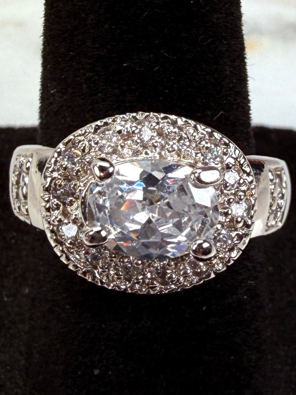 Sparkly BLING Silver Plated Clear Raised Large CZ Stone Statement Ring